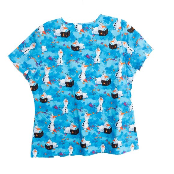 Disney Frozen Size L Olaf Snowman Blue Scrub Top Medical Nursing Uniform - Picture 5 of 8